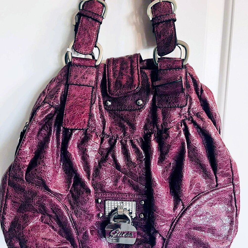 Guess Metallic Purple Shoulder Bag Soft Faux Leather 30×40 Great Condition